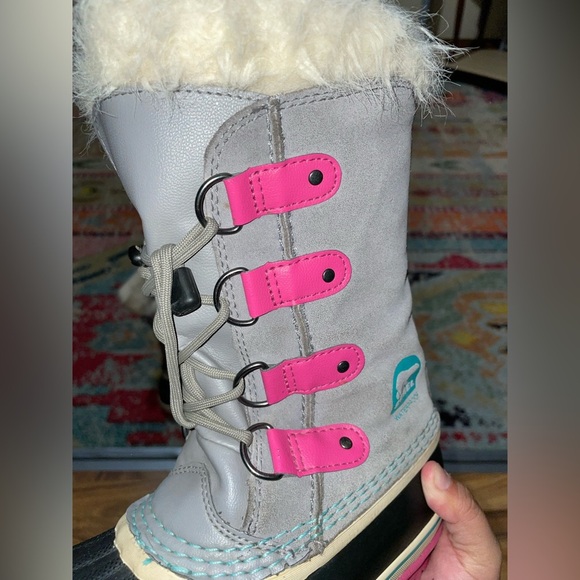 Sorel Girls Gray Pink Joan Of Arctic NY1858-060 Lace Up Mid-Calf Snow Boots - Picture 6 of 10